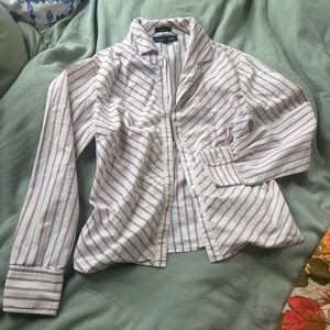 Jones New York White and Pink Striped Button Down Shirt